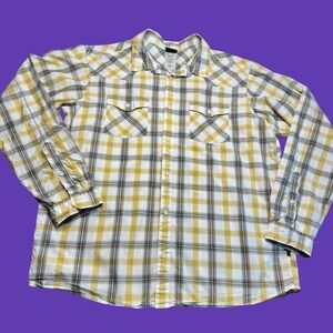Patagonia Organic Cotton Shirt XL Mens White Yellow Plaid Button Outdoor